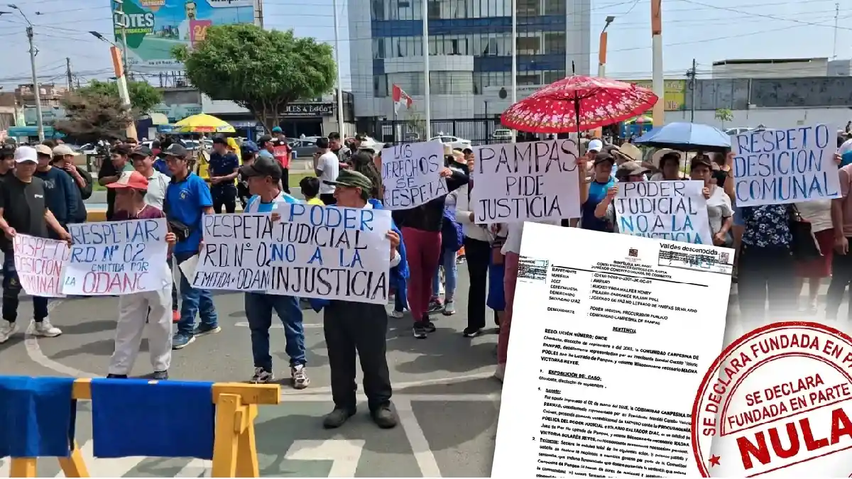 Comuneros de Pampas Pallasca protestan con carteles exigiendo justicia junto al fallo judicial contra el Juez de Paz