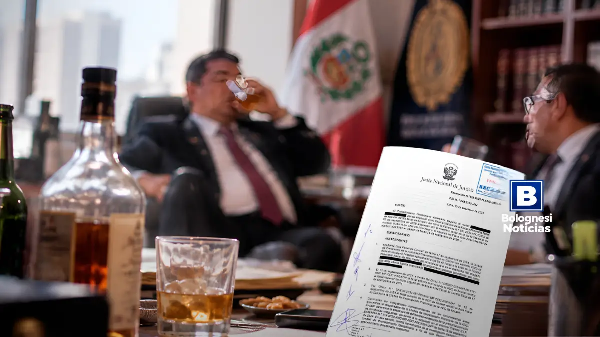 Ilustración sobre el caso donde destituyen a fiscal por tomar bebidas alcohólicas en su despacho de Áncash